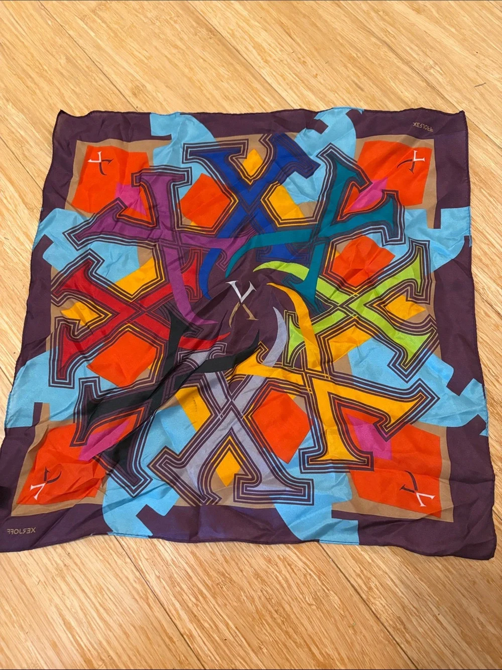 Xerjoff Multicolor Geometric Abstract Silk Square Scarf Handkerchief